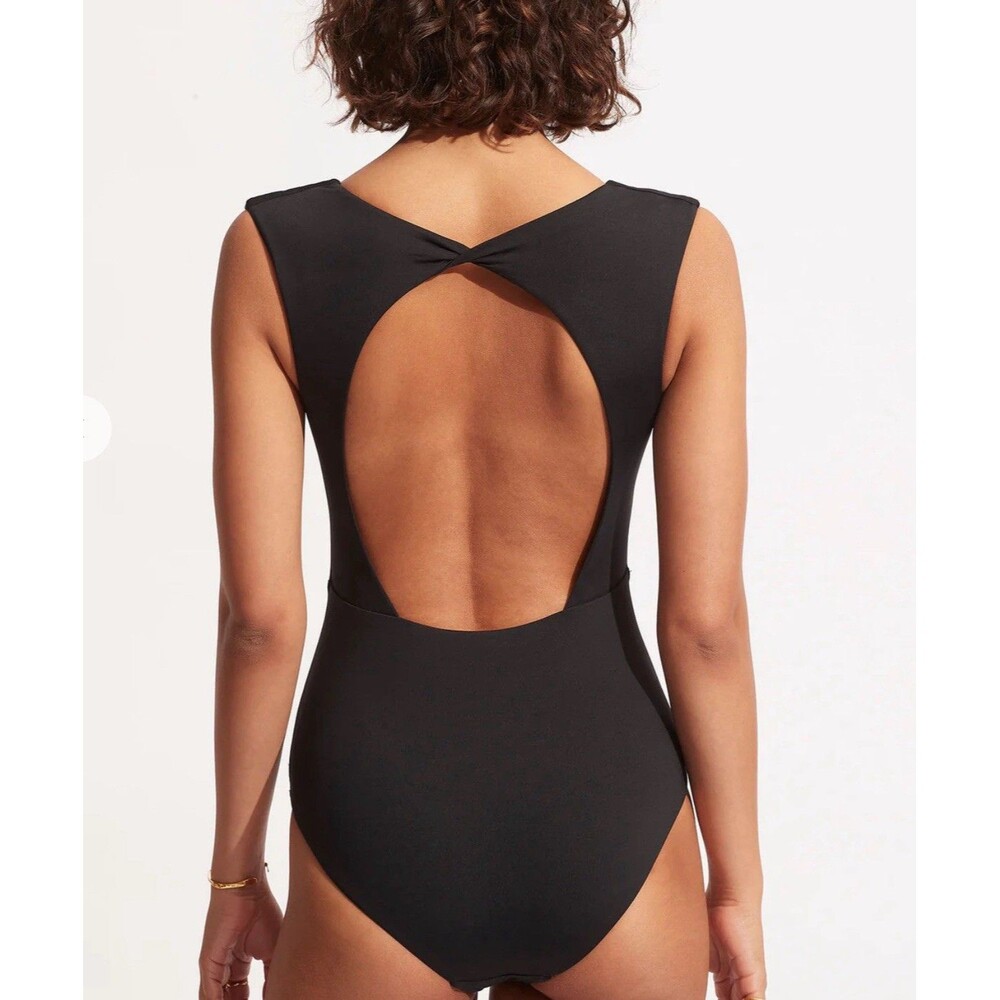 Seafolly Collective V Neck One Piece Swimsuit On Black Sz 14 New - Picture 2 of 8